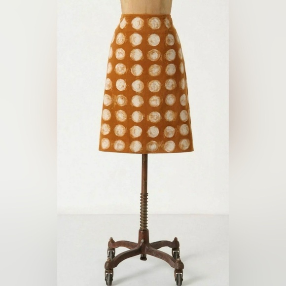 ANTHROPOLOGIE Maeve Corded Dots Pencil Skirt Brown White Polka Dot Size 8 - Picture 1 of 12